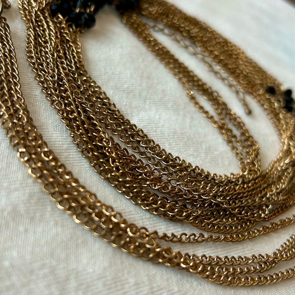 Retro Multi Strand Long Gold Black Bead Necklace - Picture 6 of 6